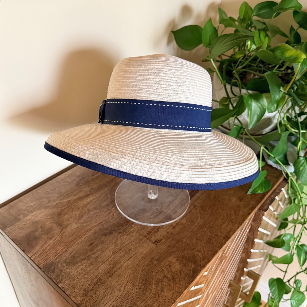 Sun N Sand Sun Hat Women OS Cream Navy Blue UPF 50+ Nautical Fedora Resortwear